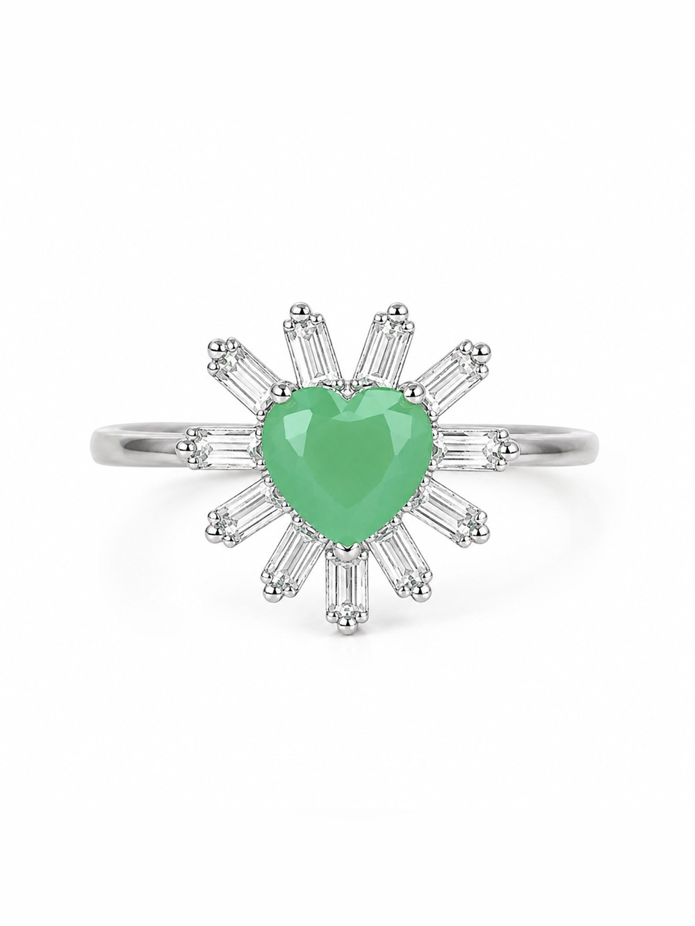 925 Sterling Silver Green Heart Halo Ring | CZ | Pre-Owned | Excellent Condition
